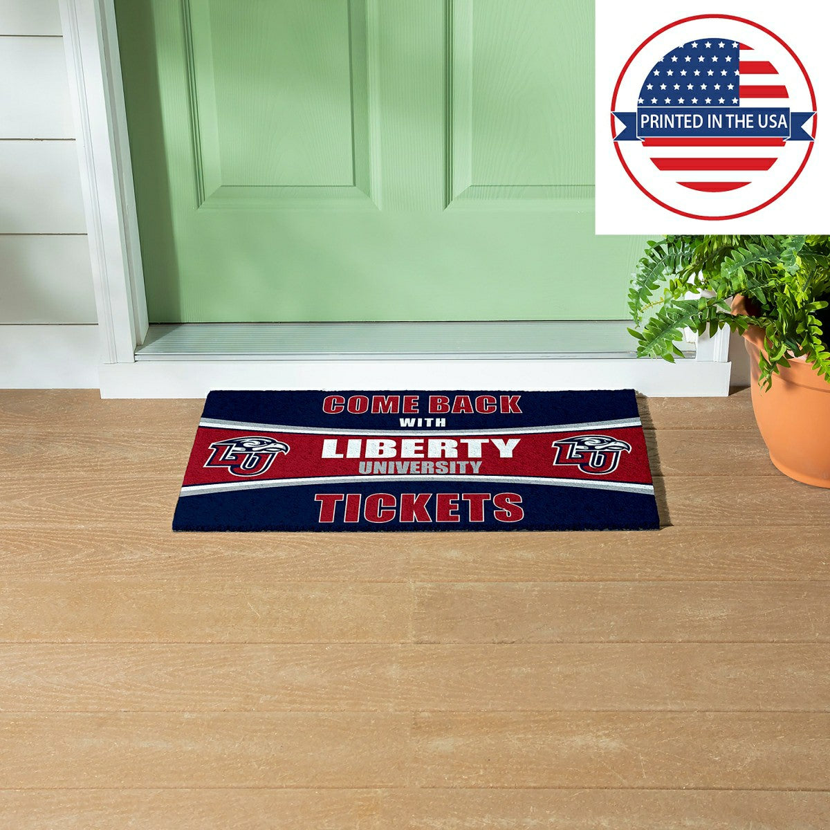 Team Sports America Essential - 28" x 16" PVC Trapper Mat, Come Back with Tickets, Liberty University