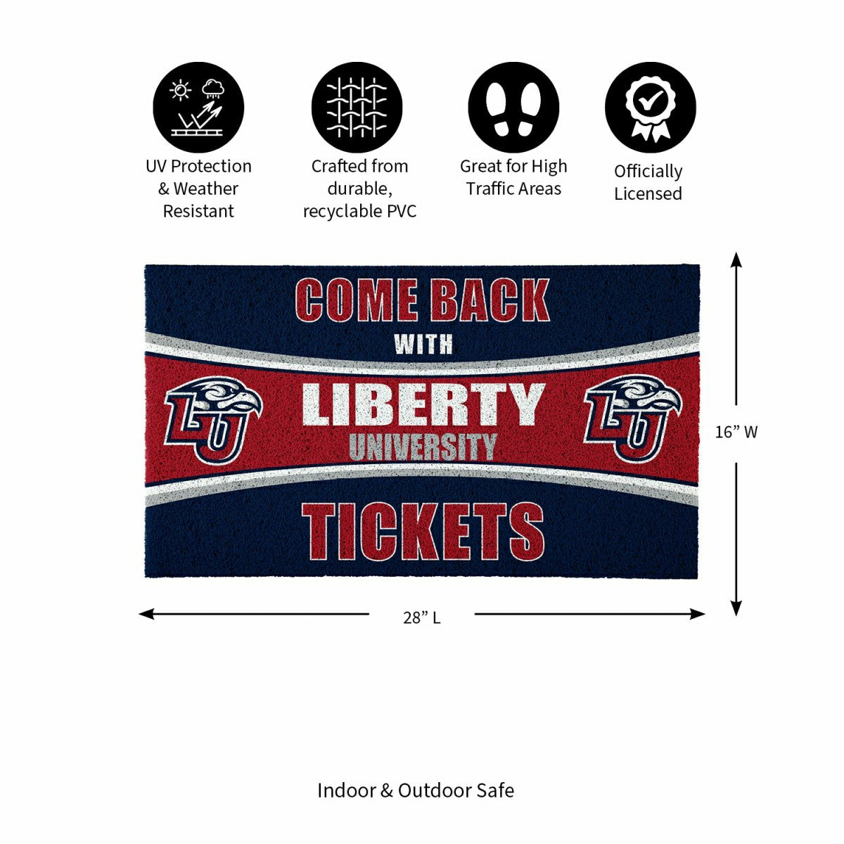 Team Sports America Essential - 28" x 16" PVC Trapper Mat, Come Back with Tickets, Liberty University