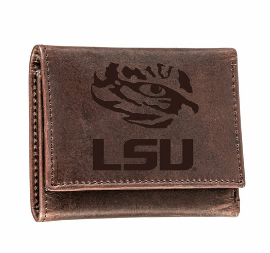 Team Sports America Best Seller - LSU, Tri-Fold Wallet, Brown, CH, 100% Genuine Leather