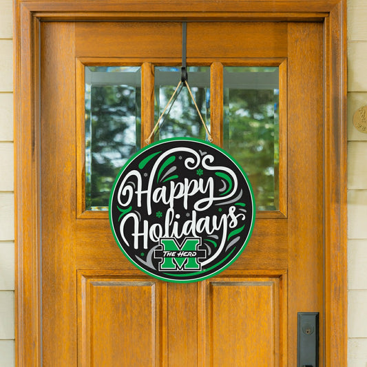 Team Sports America Everyday - Marshall University Holiday Round Door Décor with Hanging Rope, 18x18