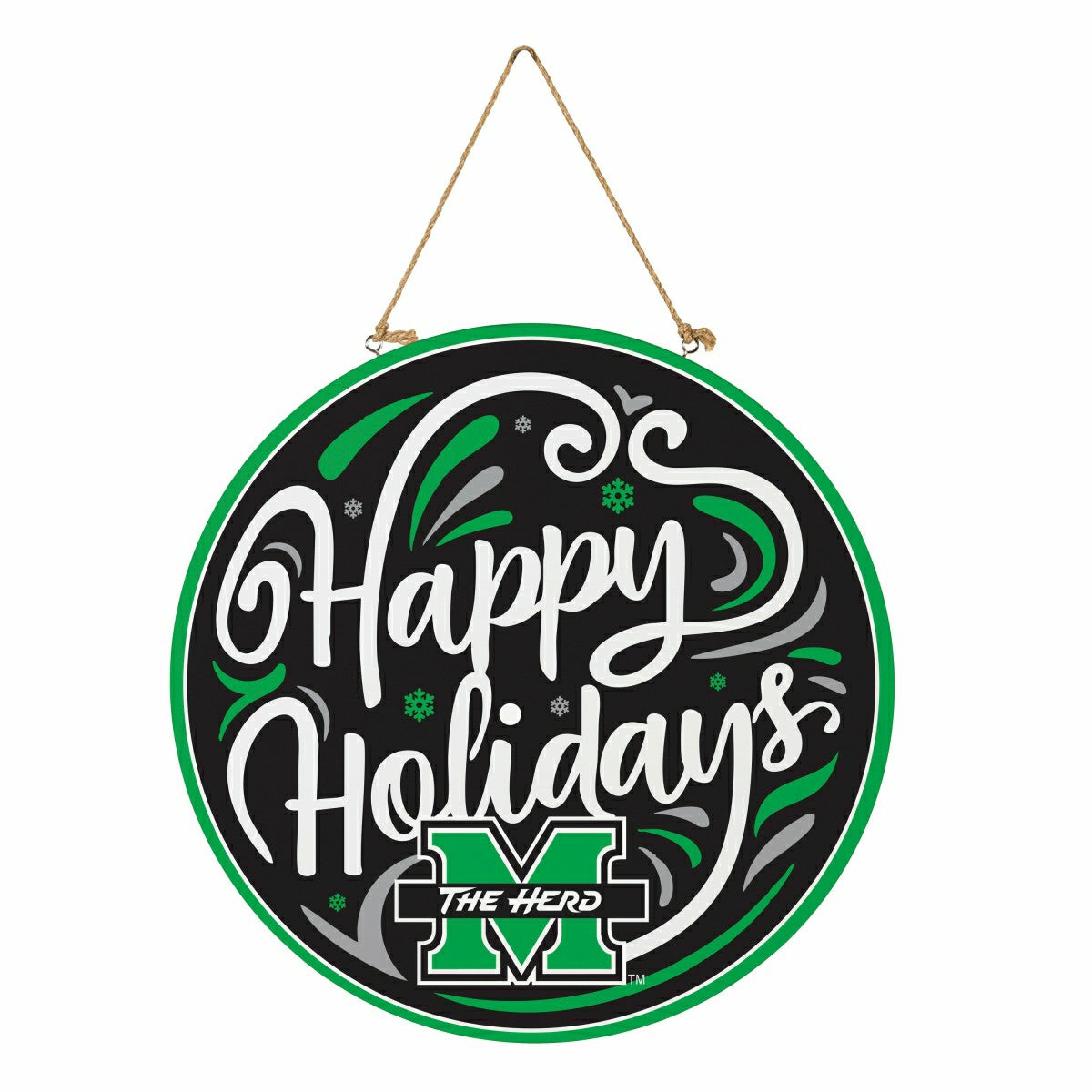 Team Sports America Everyday - Marshall University Holiday Round Door Décor with Hanging Rope, 18x18