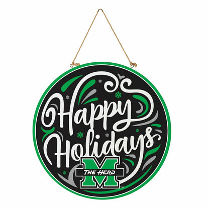 Team Sports America Everyday - Marshall University Holiday Round Door Décor with Hanging Rope, 18x18