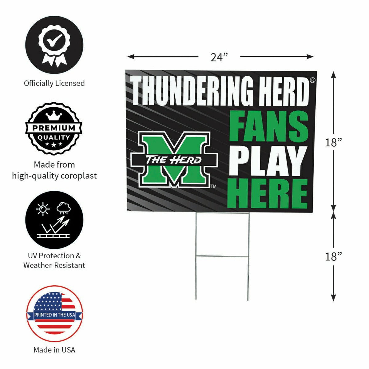 Team Sports America Essential - Marshall University Coroplast Yard Sign "Fans Play Here"