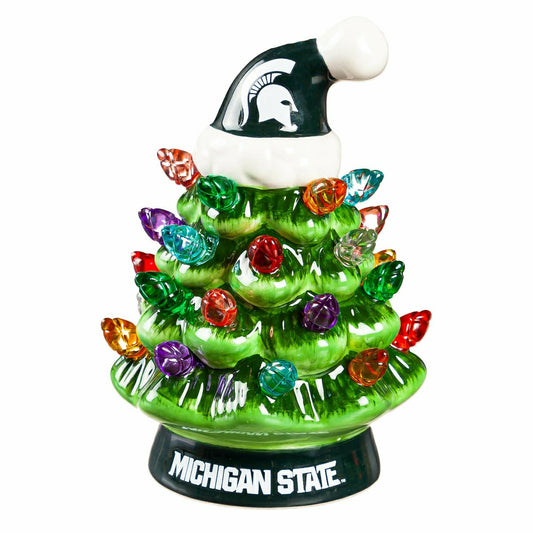 Team Sports America Classic - 4" Mini LED Tabletop Christmas Tree, Set of 2, Michigan State Universi
