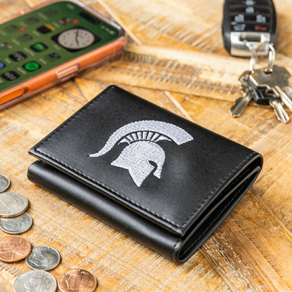 Team Sports America Signature - Michigan State University Black Tri-Fold Embroidered Wallet w/ RFID Blocking