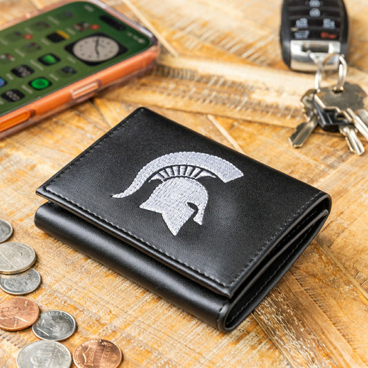 Team Sports America Signature - Michigan State University Black Tri-Fold Embroidered Wallet w/ RFID Blocking