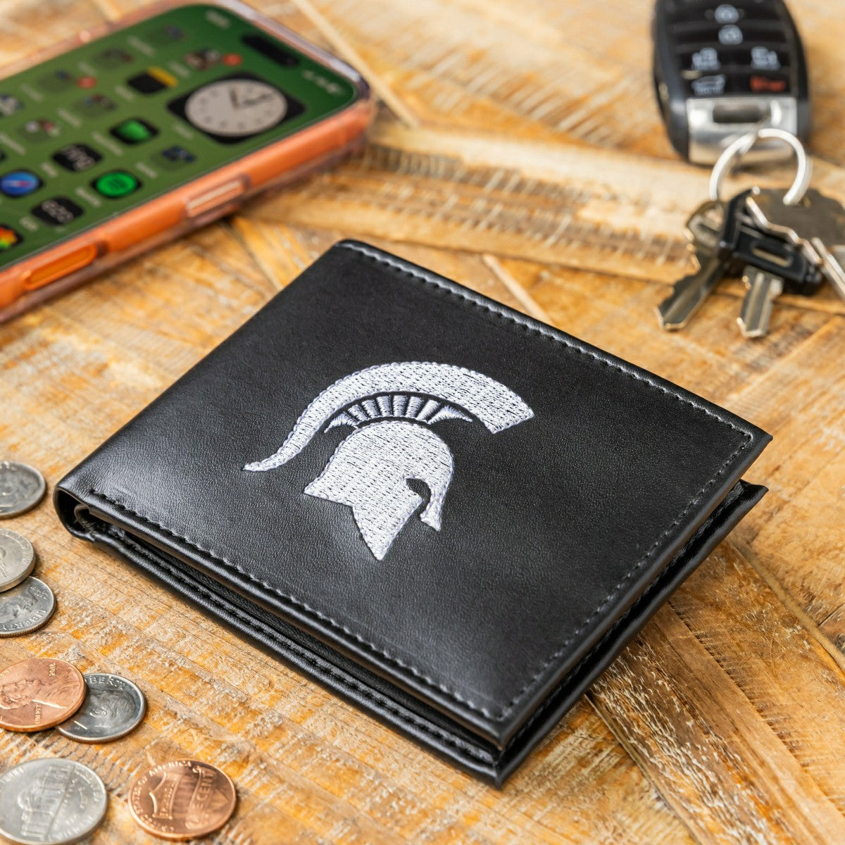 Team Sports America Classic - Michigan State University Black Bi-Fold Embroidered Wallet w/ RFID Blocking