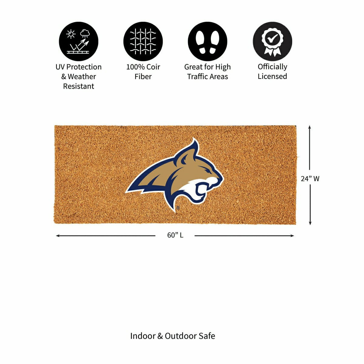 Team Sports America Classic - Montana State University Extra Large Full Color Coir Mat, 60"x24"