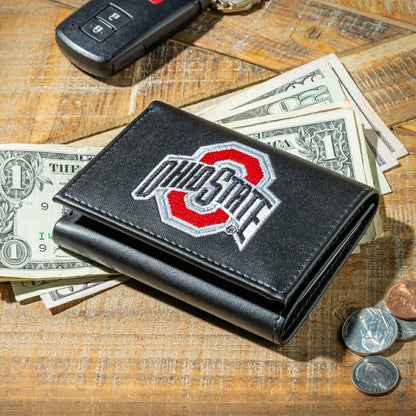 Team Sports America Exclusive - Ohio State University Black Tri-Fold Embroidered Wallet w/ RFID Blocking