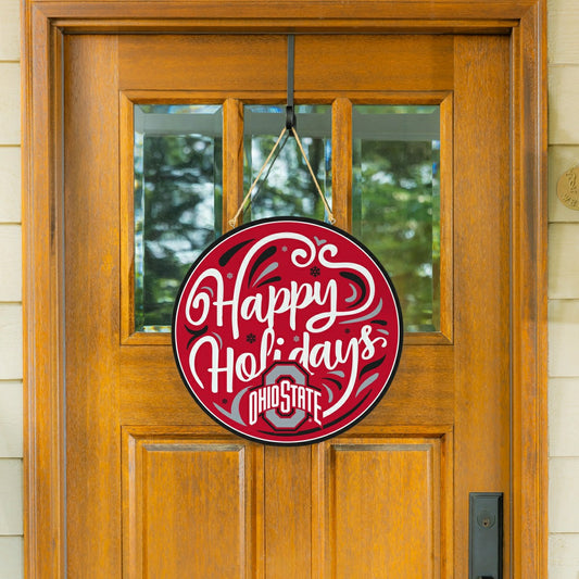 Team Sports America Classic - Ohio State University Holiday Round Door Décor with Hanging Rope, 18x1