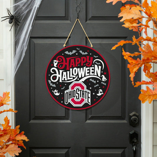 Team Sports America Essential - Ohio State University Halloween Round Door Décor with Hanging Rope, 18