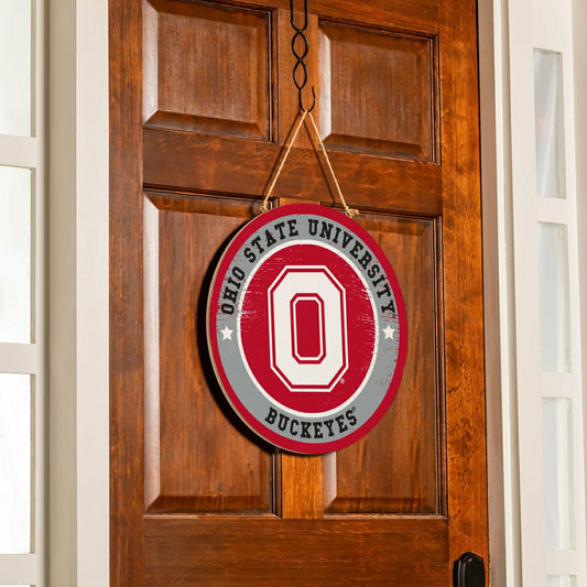 Team Sports America Essential - Ohio State University Round Door Décor with Hanging Rope, 18x18