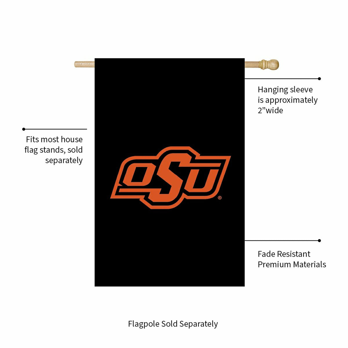 Team Sports America Essential - Oklahoma State University Applique House Flag