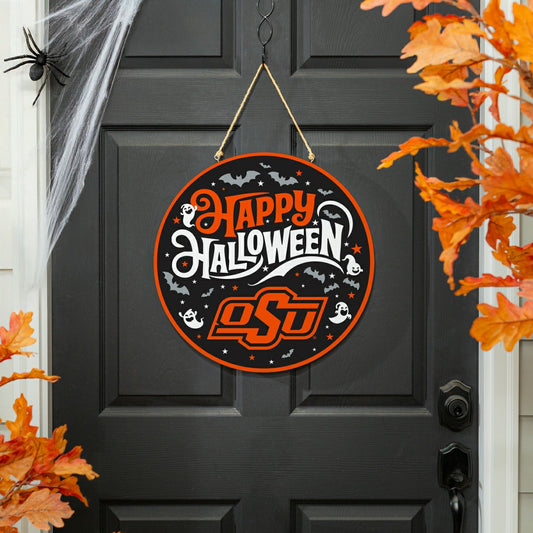 Team Sports America Everyday - Oklahoma State University Halloween Round Door Décor with Hanging Rope