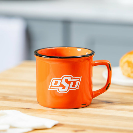 Team Sports America Essential - Oklahoma State University Ceramic Camp Cup with Enamel Finish, 14oz