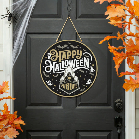 Team Sports America Everyday - Purdue University Halloween Round Door Décor with Hanging Rope, 18x18