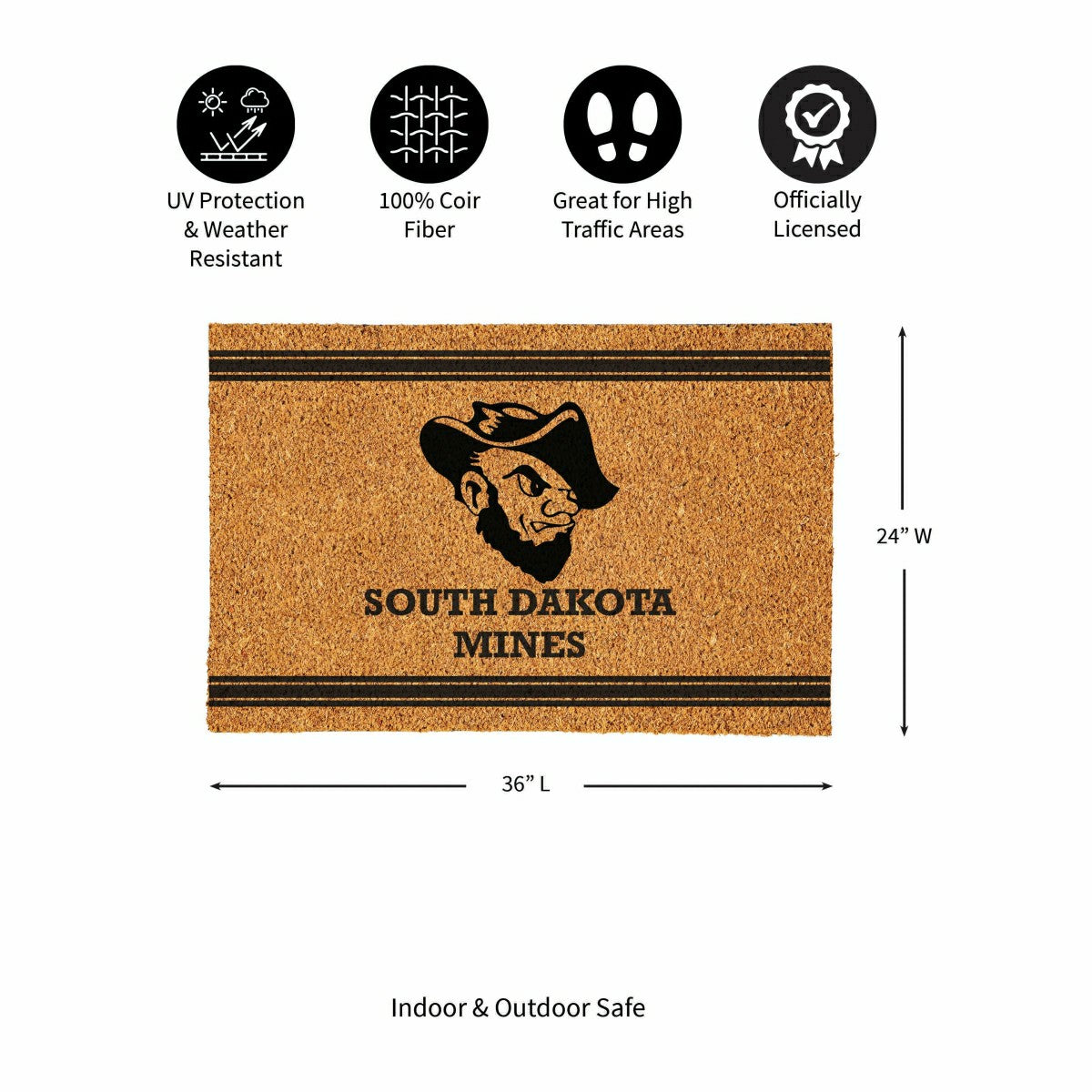 Team Sports America Value - South Dakota School of Mines & Technology Large One Color Coir Mat, 36