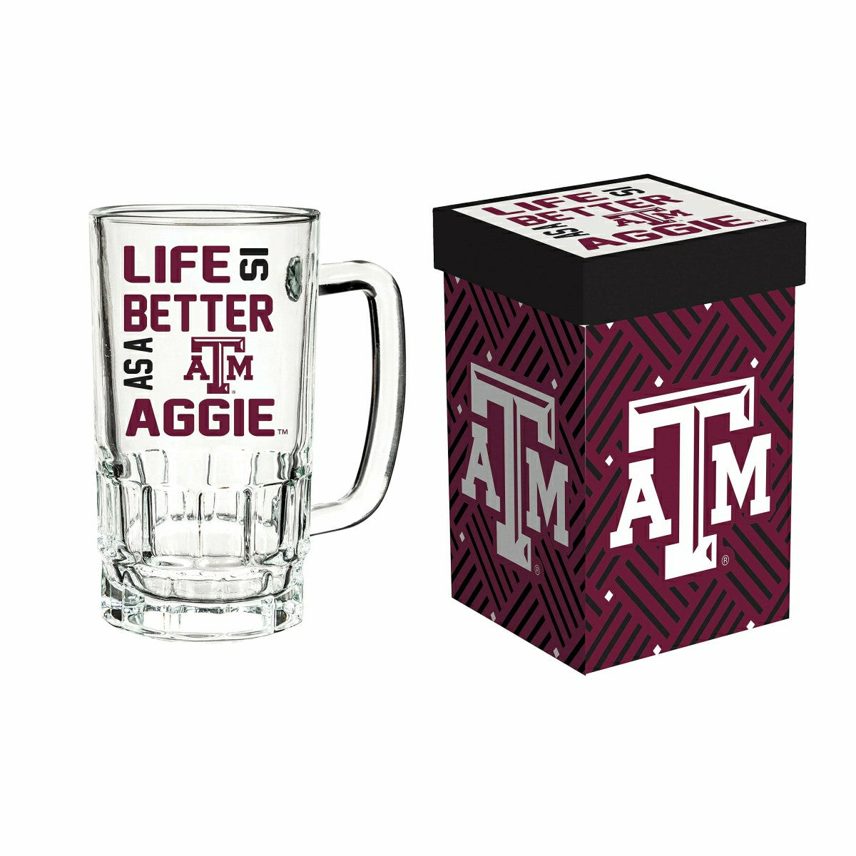 Team Sports America Value - Glass Tankard Cup, with Gift Box, Texas A&M