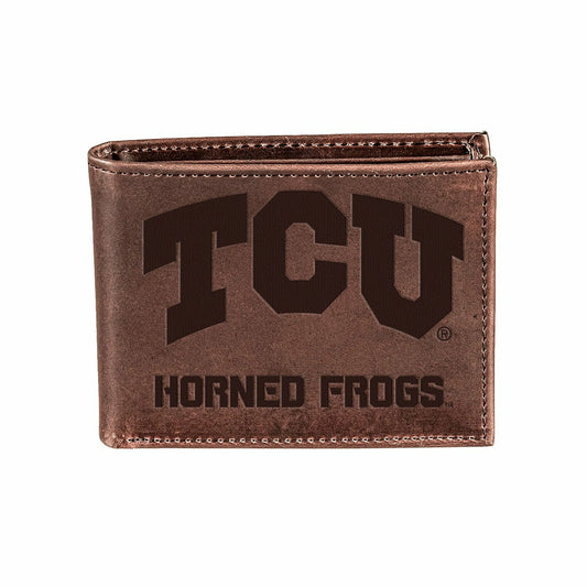 Team Sports America Value - TCU, Bi-Fold Wallet, Brown, CH, 100% Genuine Leather