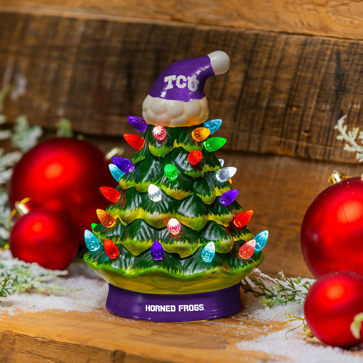 Team Sports America Essential - Texas Christian University 8" LED Ceramic Christmas Tree