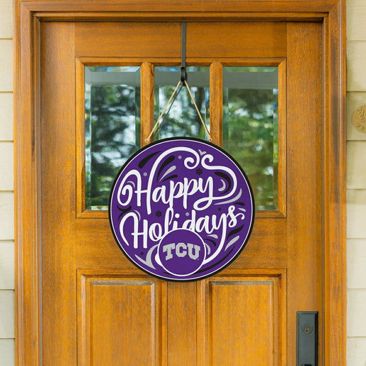 Team Sports America Best Seller - Texas Christian University Holiday Round Door Décor with Hanging Rope,