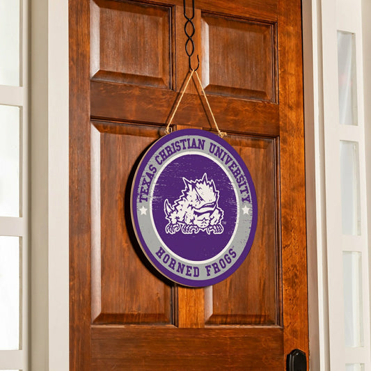 Team Sports America Recommended - Texas Christian University Round Door Décor with Hanging Rope, 18x18