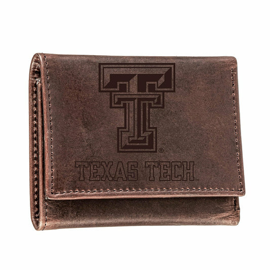 Team Sports America Classic - Texas Tech, Tri-Fold Wallet, Brown, CH, 100% Genuine Leather