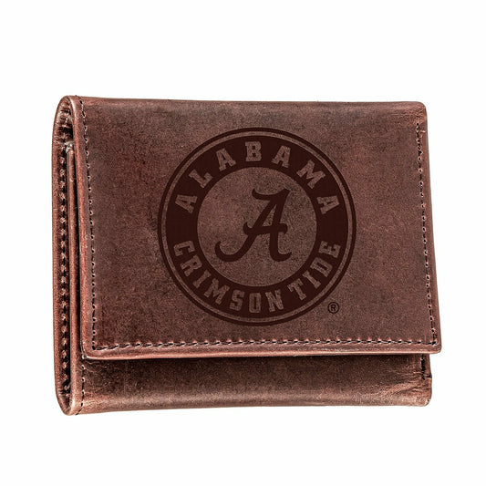 Team Sports America Classic - University of Alabama, Tri-Fold Wallet, Brown, CH, 100% Genuine Leathe