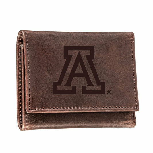 Team Sports America Essential - University of Arizona, Tri-Fold Wallet, Brown, CH, 100% Genuine Leathe