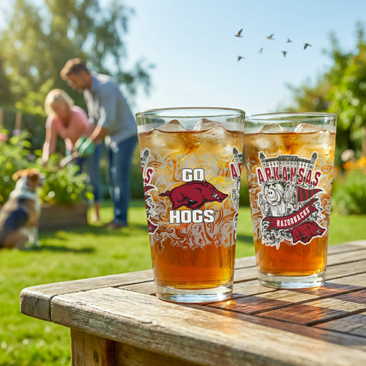 Team Sports America Best Seller - University of Arkansas 16oz Glass pint, Set of 2