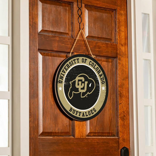 Team Sports America Trending - University of Colorado Round Door Décor with Hanging Rope, 18x18