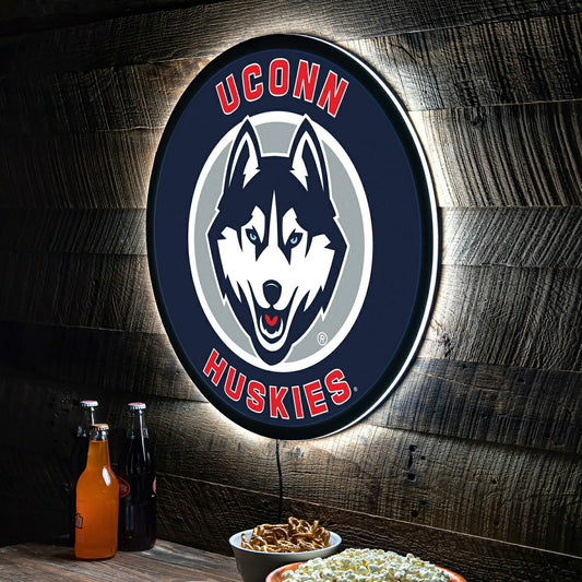 Team Sports America Best Seller - University of Connecticut College Large Round Edgelite LED Decor