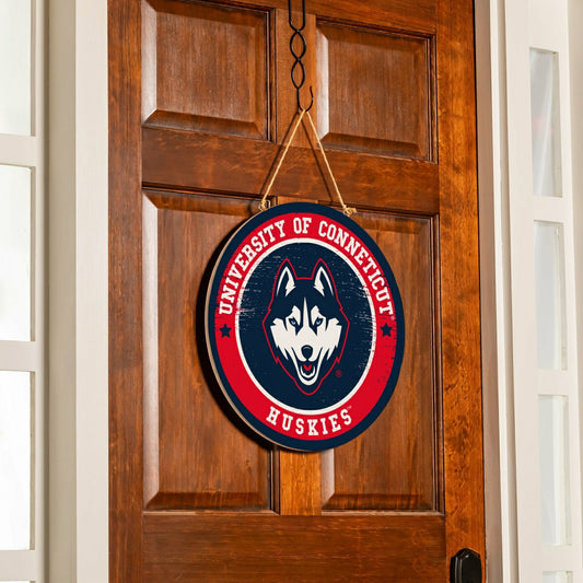 Team Sports America Recommended - University of Connecticut Round Door Décor with Hanging Rope, 18x18