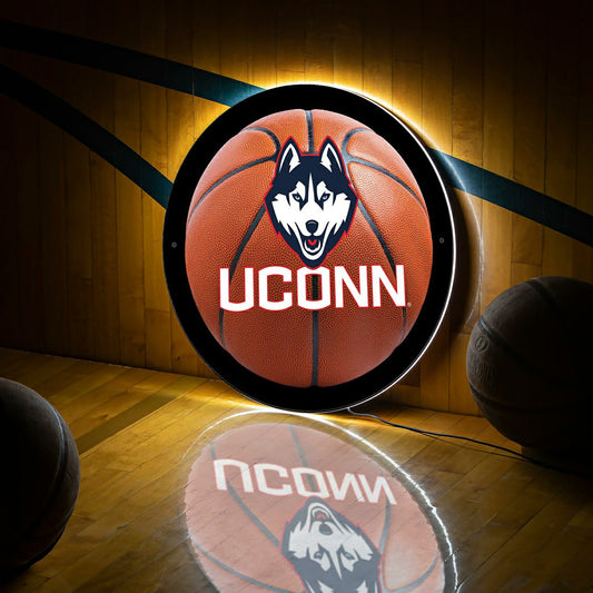 Team Sports America Signature - LED Wall Decor, Round, Med, Uconn, Basketball