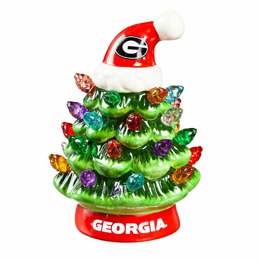 Team Sports America Recommended - 4" Mini LED Tabletop Christmas Tree, Set of 2, University of Georgia