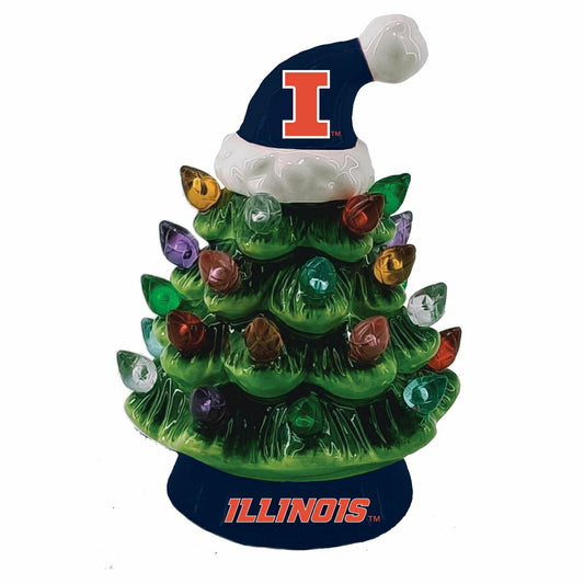 Team Sports America Exclusive - 4" Mini LED Tabletop Christmas Tree, Set of 2, University of Illinois