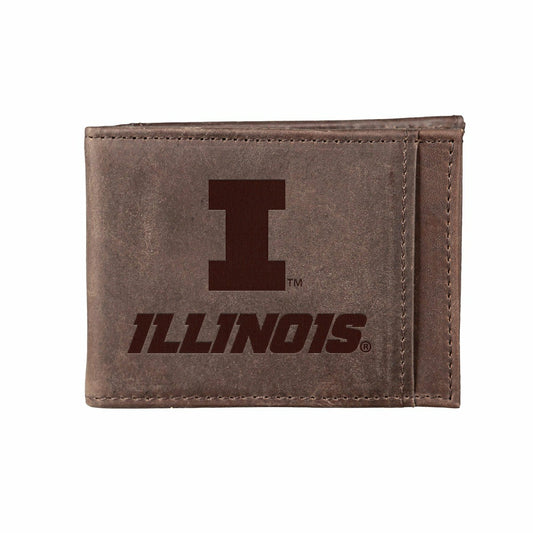 Team Sports America Exclusive - Front Pocket Wallet w/ RFID Blocking, University of Illinois, Brown