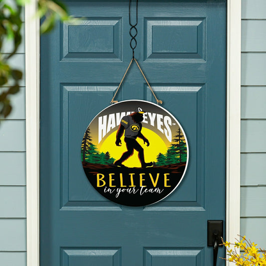 Team Sports America Trending - University of Iowa Bigfoot Round Door Décor with Hanging Rope, 18x18