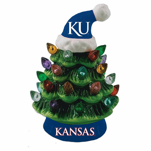 Team Sports America Essential - 4" Mini LED Tabletop Christmas Tree, Set of 2, University of Kansas