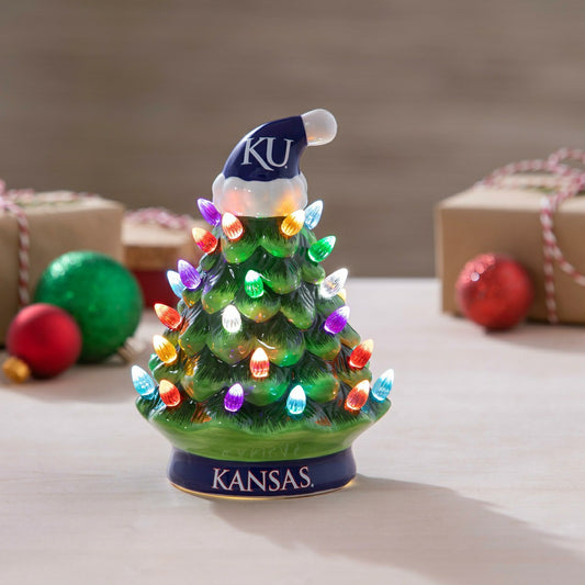 Team Sports America Trending - 8" LED Ceramic Christmas Tree, University of Kansas