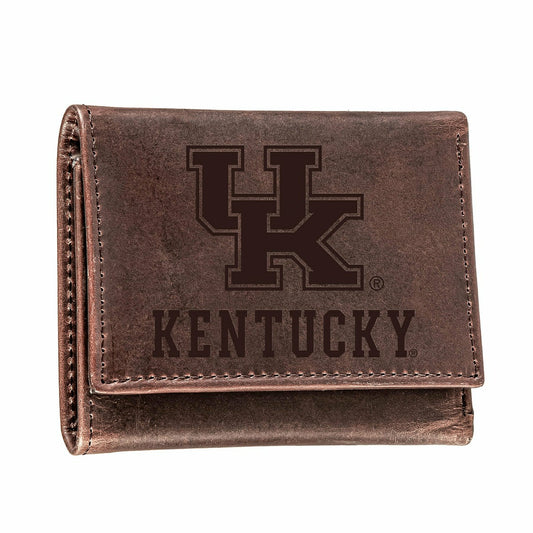 Team Sports America Trending - University of Kentucky, Tri-Fold Wallet, Brown, CH, 100% Genuine Leath