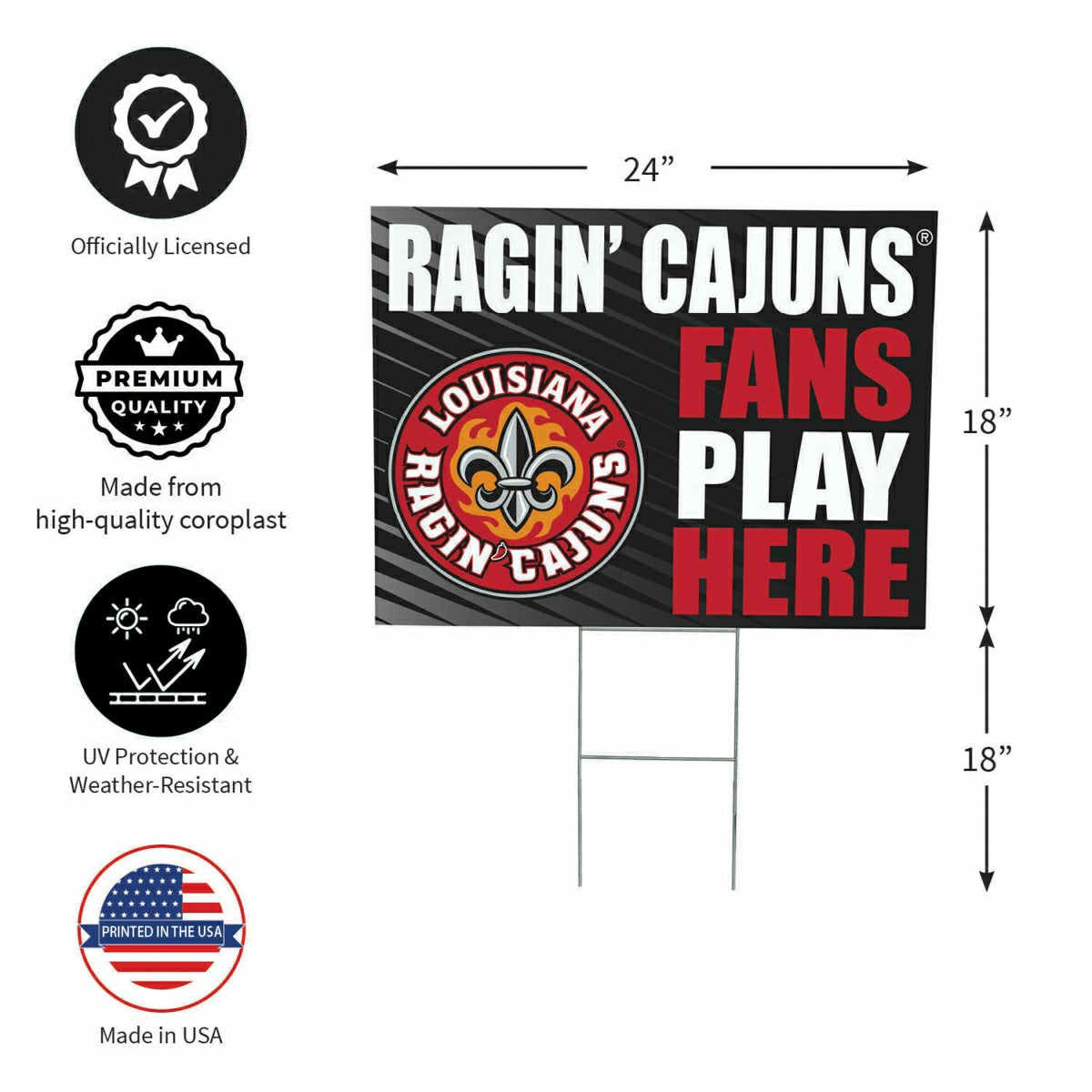 Team Sports America Value - Louisiana at Lafayette University Coroplast Yard Sign "Fans Play Here"