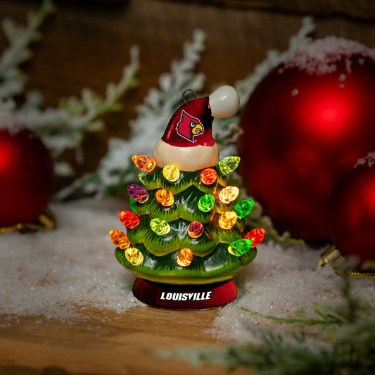 Team Sports America Recommended - 4" Mini LED Tabletop Christmas Tree, Set of 2, University of Louisvill