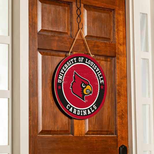 Team Sports America Everyday - University of Louisville Round Door Décor with Hanging Rope, 18x18