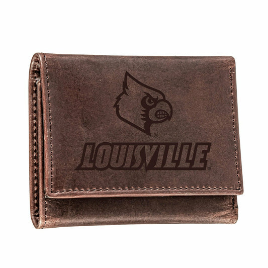 Team Sports America Trending - University of Louisville, Tri-Fold Wallet, Brown, CH, 100% Genuine Lea