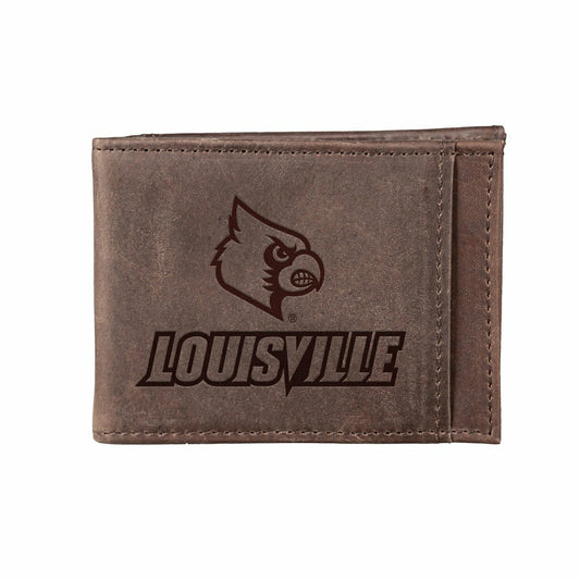 Team Sports America Recommended - Front Pocket Wallet w/ RFID Blocking, University of Louisville, Brown