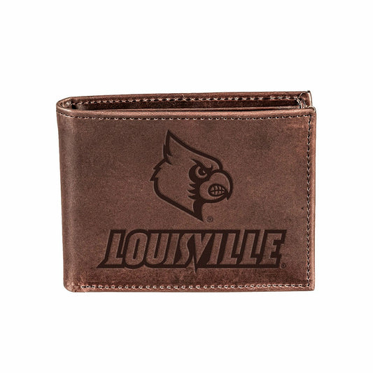 Team Sports America Exclusive - University of Louisville, Bi-Fold Wallet, Brown, CH, 100% Genuine Leat
