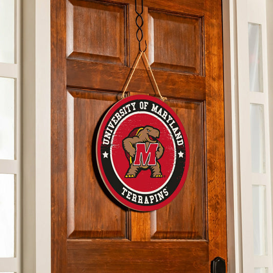 Team Sports America Trending - University of Maryland Round Door Décor with Hanging Rope, 18x18