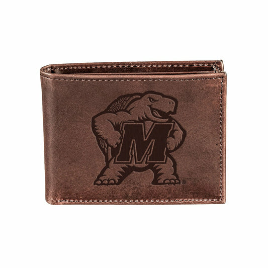 Team Sports America Essential - University of Maryland, Bi-Fold Wallet, Brown, CH, 100% Genuine Leathe