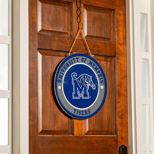 Team Sports America Best Seller - University of Memphis Round Door Décor with Hanging Rope, 18x18